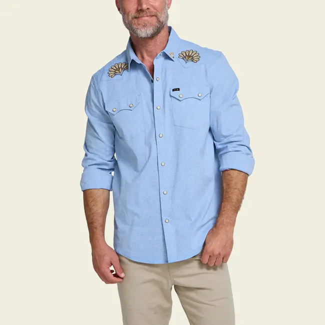 Howler Brothers Crosscut Deluxe Longsleeve - Fanned Flora : Faded Blue Oxford