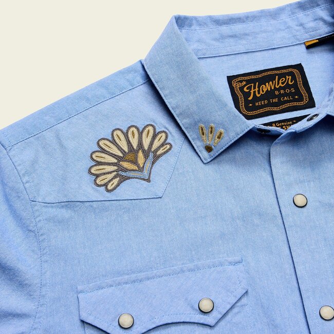 Howler Brothers Crosscut Deluxe Longsleeve - Fanned Flora : Faded Blue Oxford