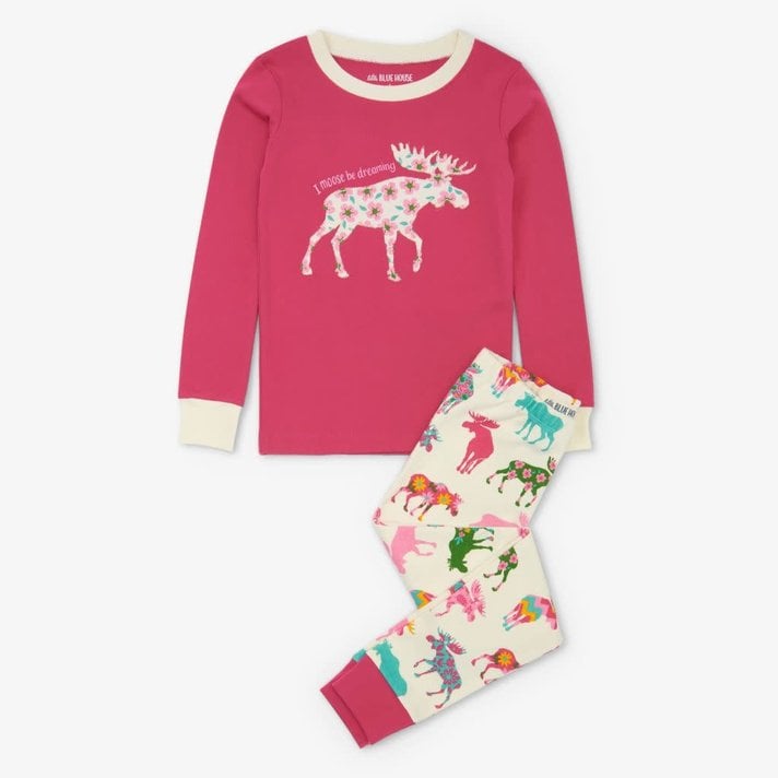 Little Blue House Kids Pajama Set - Moose on Red – Jump! The BABY