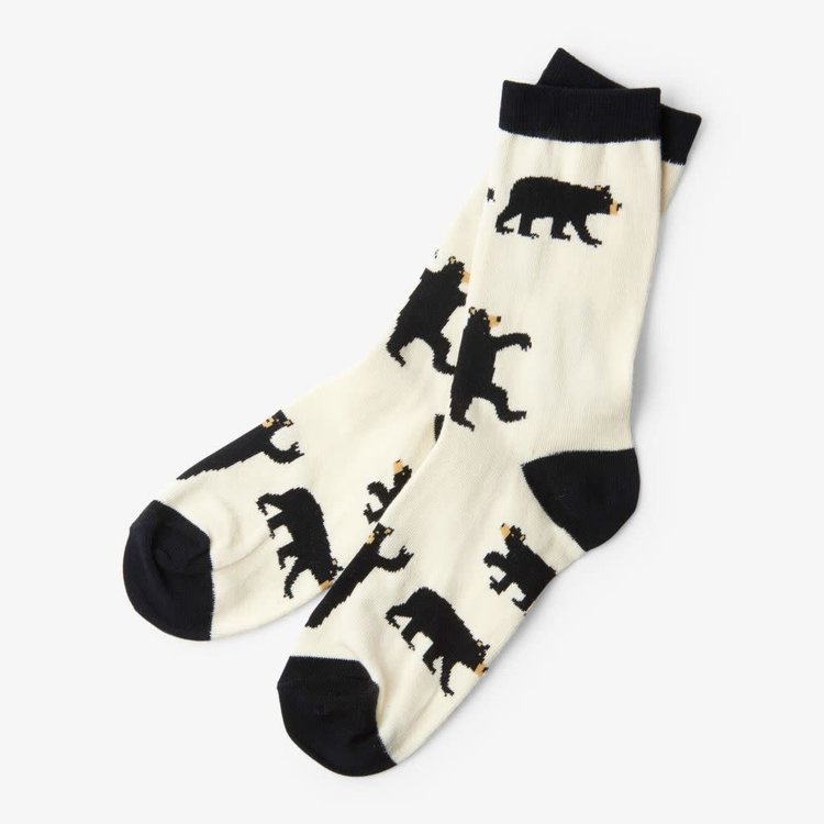 Little Blue House by Hatley Black Bears on Natural | Crew Socks