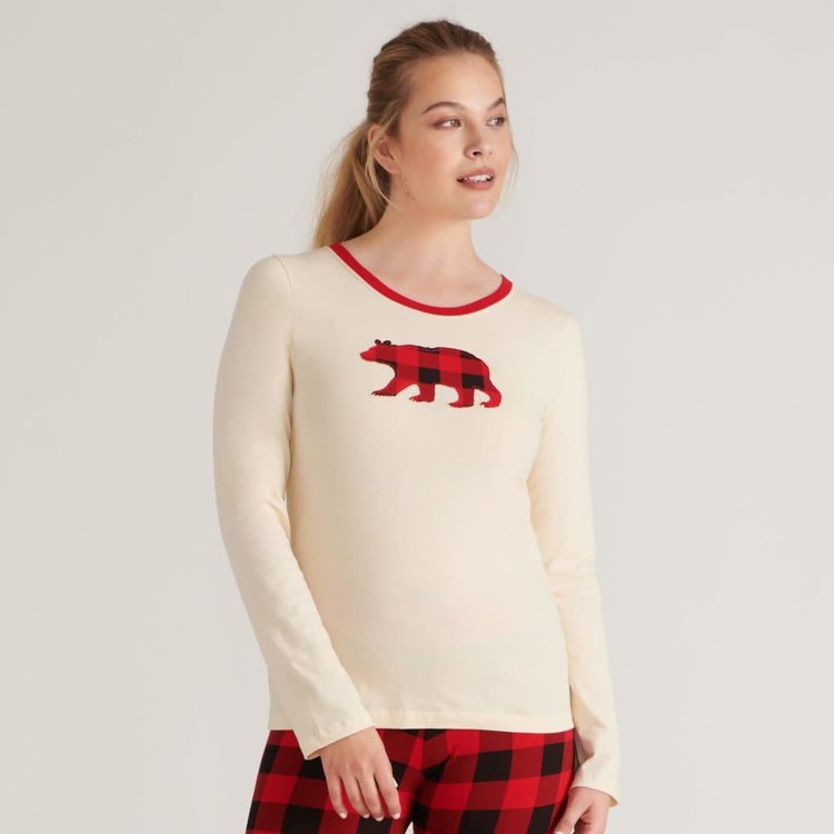 Little Blue House by Hatley Buffalo Plaid Bear | Long Sleeve Pajama Tee