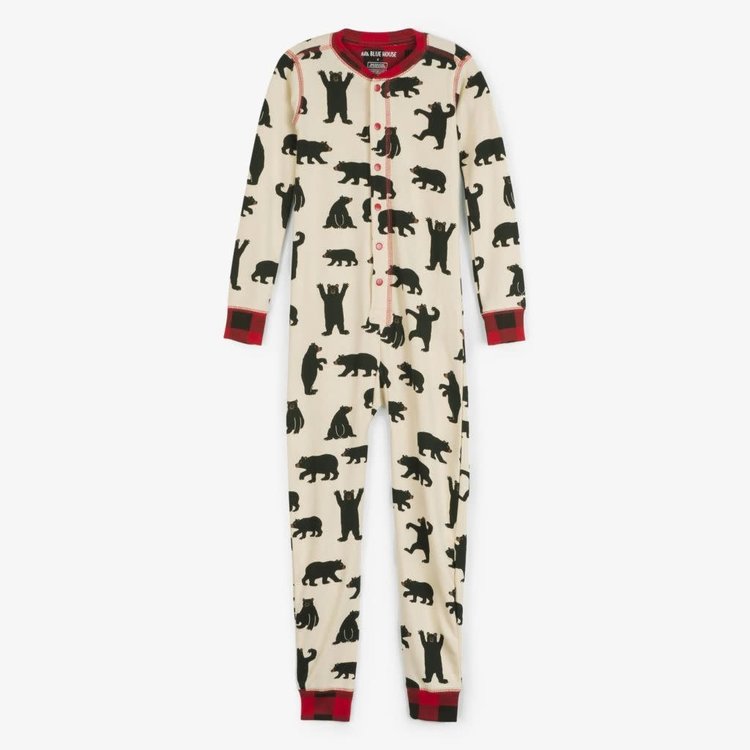 Little Blue House by Hatley Black Bears on Natural | Union Suit