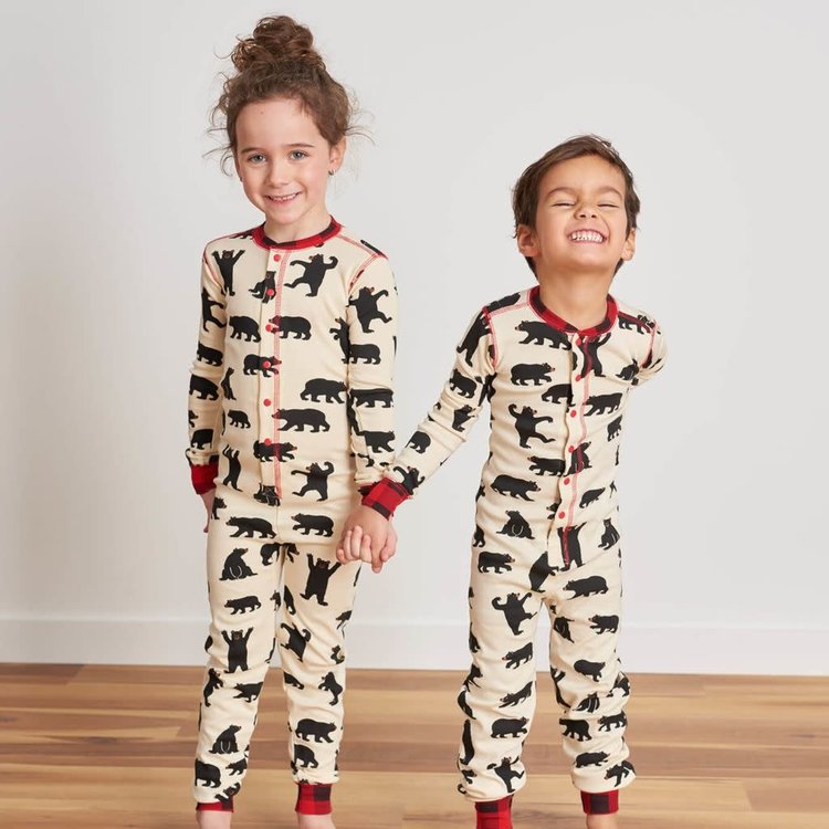Little Blue House by Hatley Black Bears on Natural | Union Suit