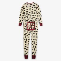 Little Blue House by Hatley Black Bears on Natural | Union Suit