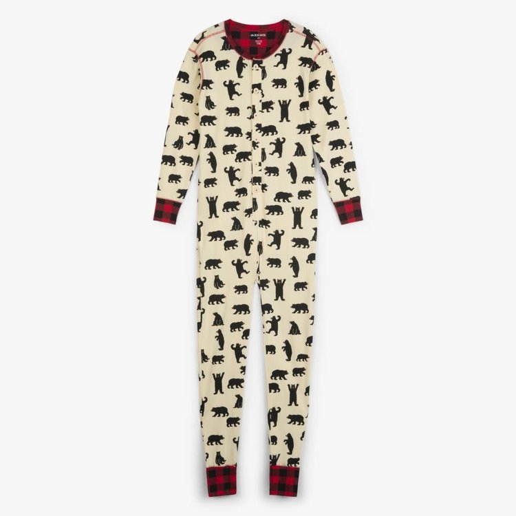Little Blue House by Hatley Black Bears on Natural | Union Suit