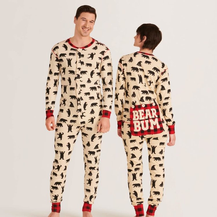 Little Blue House by Hatley Black Bears on Natural | Union Suit