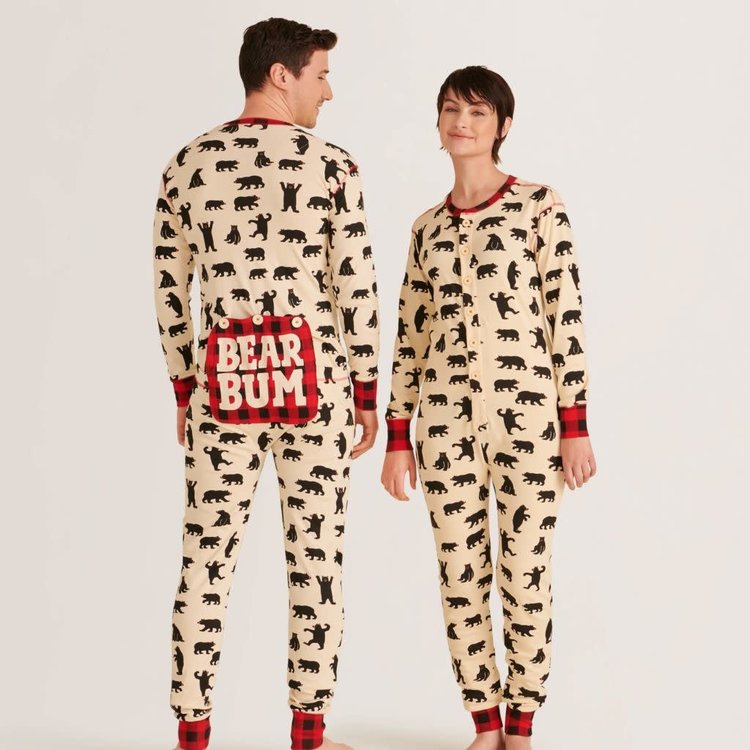 Little Blue House by Hatley Black Bears on Natural | Union Suit