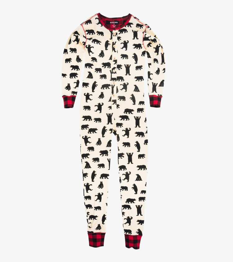 Little Blue House by Hatley Black Bears on Natural | Union Suit