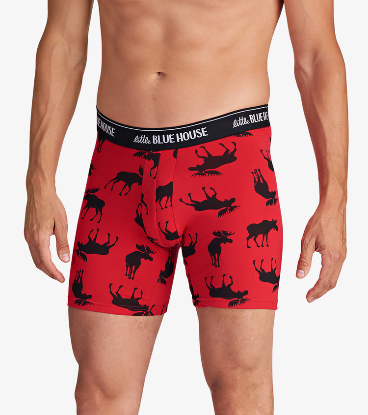 Little Blue House by Hatley Moose on Red  | Boxer Briefs