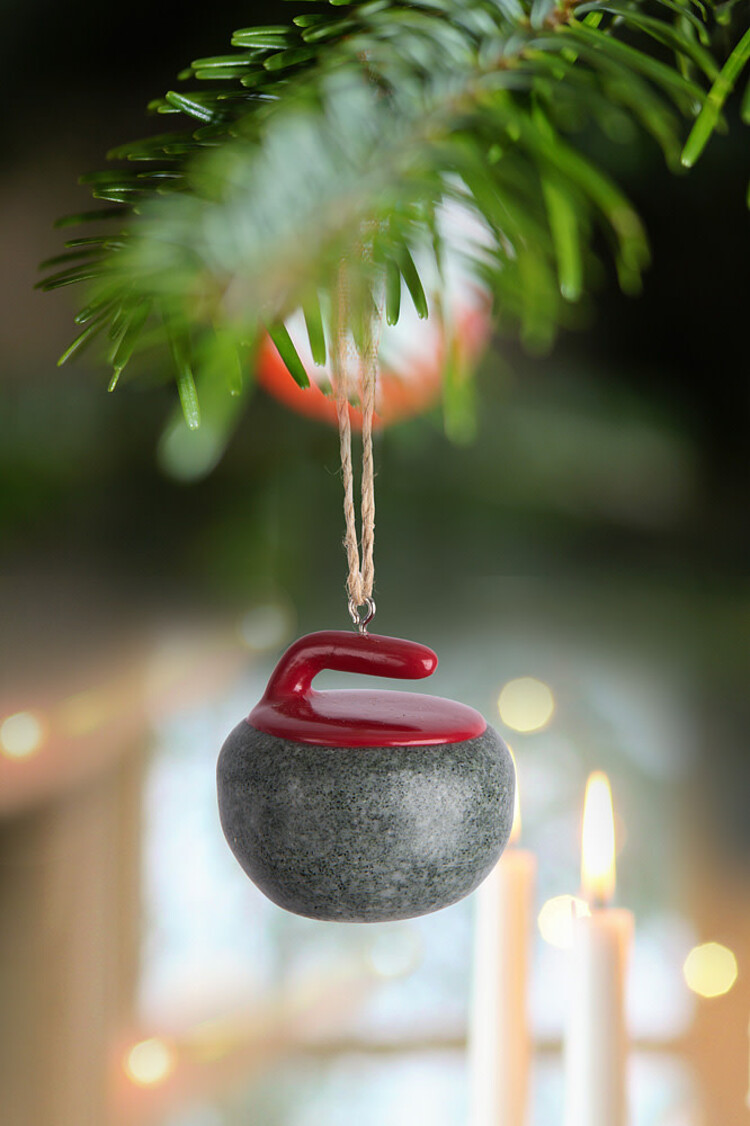 Abbott Grey/Red Curling Rock Ornament