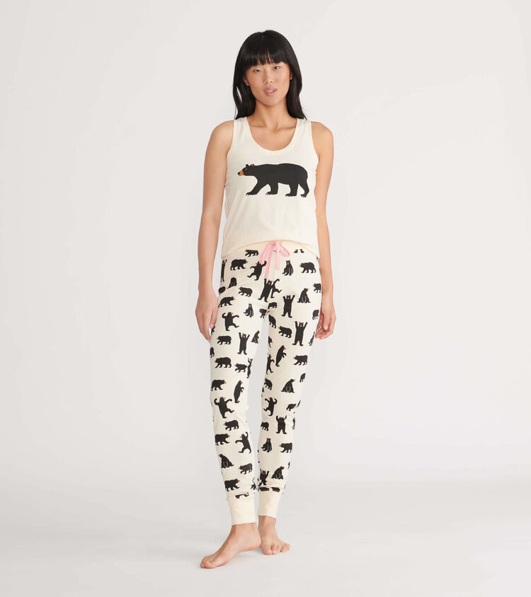 Little Blue House by Hatley Black Bears on Natural | Stretch Jersey Leggings