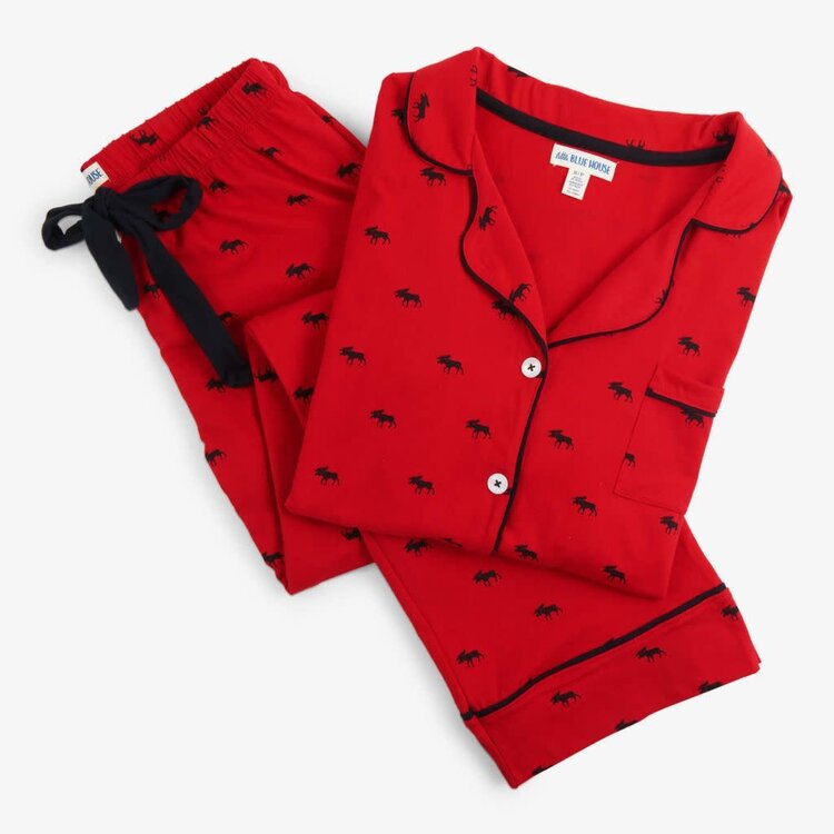Little Blue House by Hatley PJ5WIMO181 - (W) Moose on Red | Pajama Set