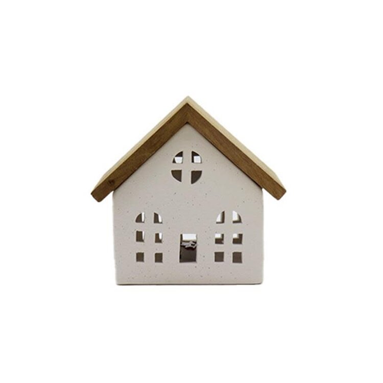 FKI Small Wood and Ceramic House | LED Lamp