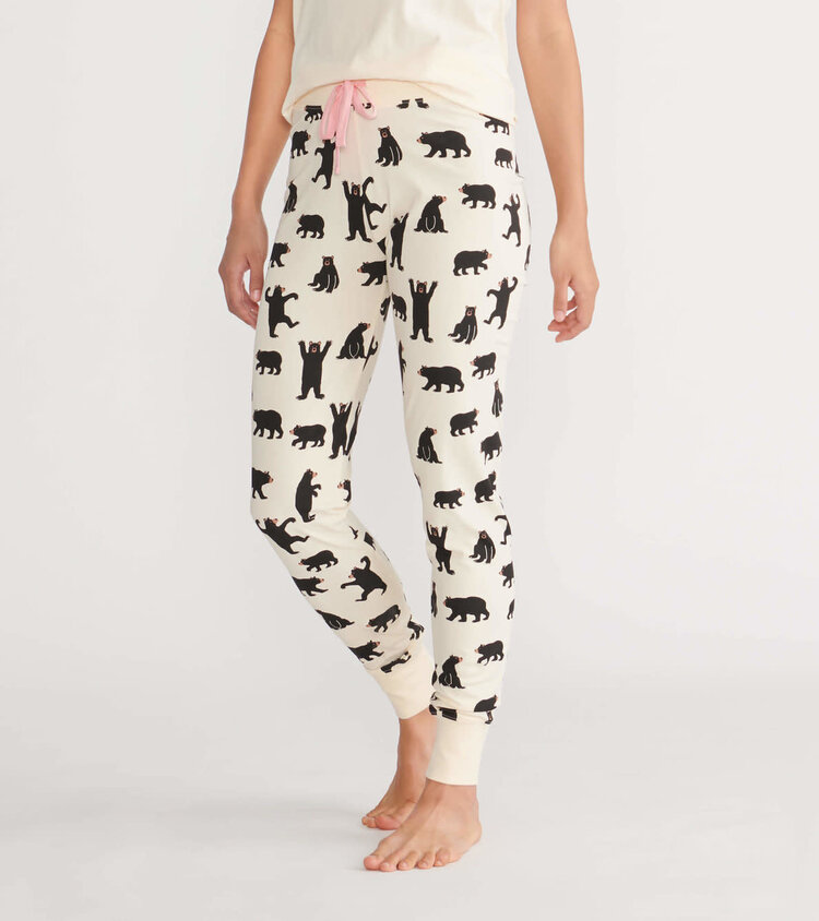 Little Blue House by Hatley Black Bears on Natural | Stretch Jersey Leggings