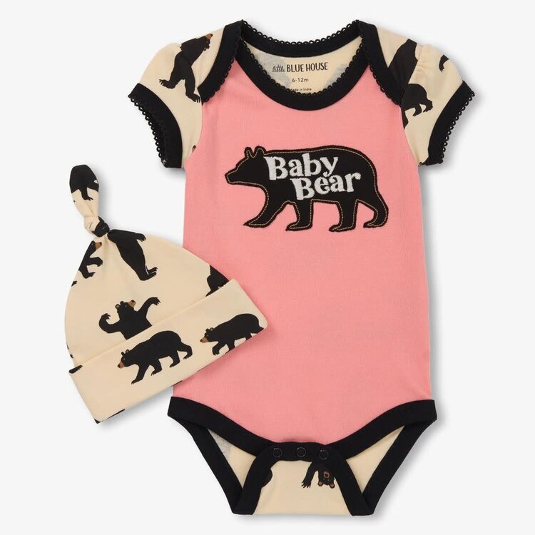 Little Blue House Pink Baby Bear | Bodysuit with Hat