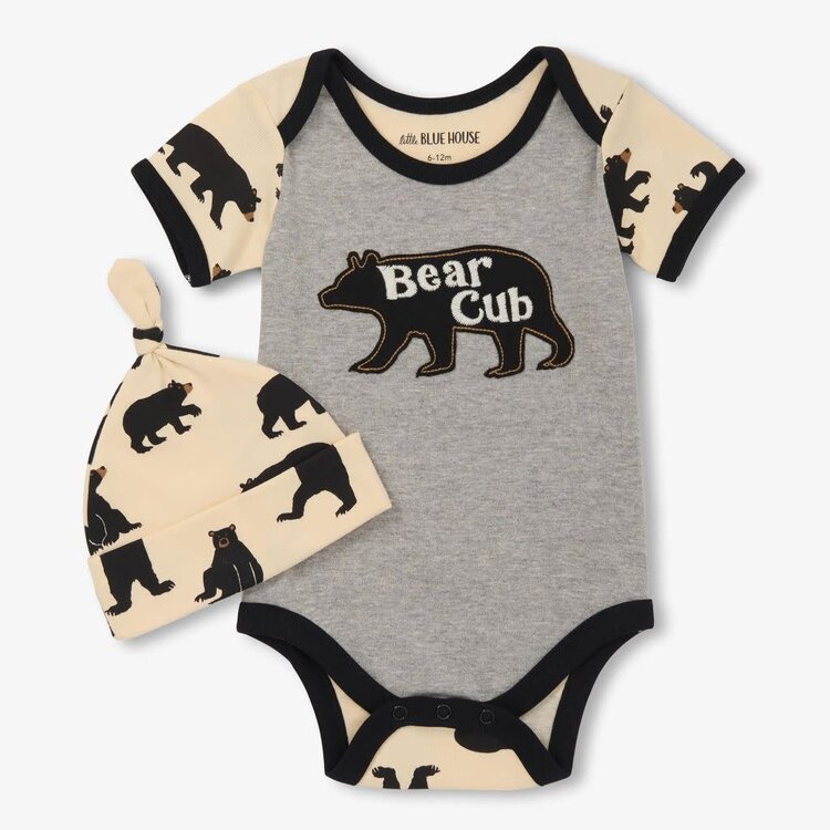 Little Blue House by Hatley Grey Baby Bear | Bodysuit with Hat