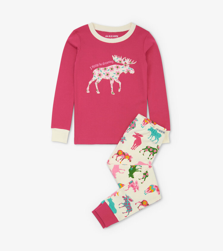 Little Blue House by Hatley Patterned Moose | Kids Applique Pajama Set