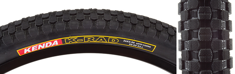 Kenda Tire K-rad sport 26 x 2.5 bk/bk src/60 wire 50psi