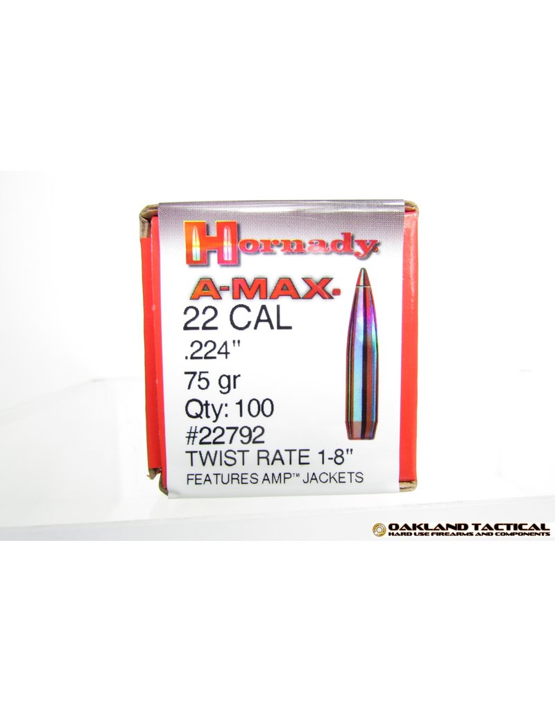 Hornady Hornady .22 Caliber .224" 75 Grain A-Max 100 Rounds MFG # 22792 UPC Code # 090255275100