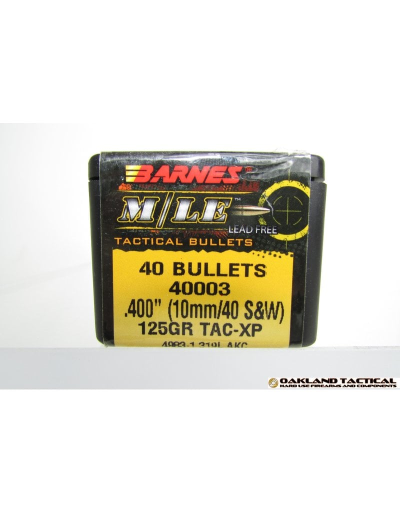 B5 Systems Barnes M/LE Tac-XP Pistol Bullets .400" 10mm/40S&W 125 Grain 40 Bullets MFG # 40003 UPC Code # 716876400034