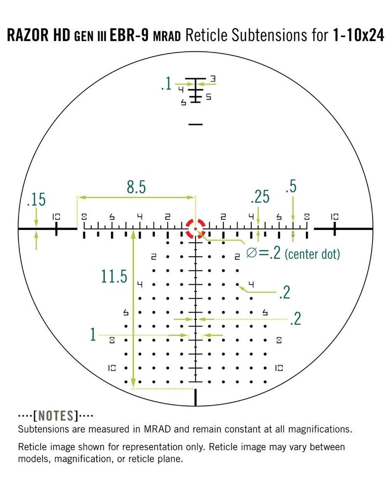 Vortex Optics Vortex Razor HD Gen III EBR-9 MRAD Reticle 1-10X24 MFG# RZR-11002 UPC# 843829108980
