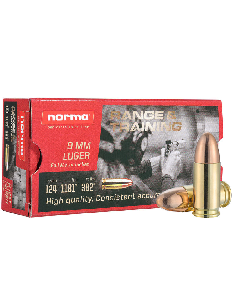 NORMA AMMUNITION (RUAG) NORMA, 9mm Luger, 124gr FMJ, 50rd