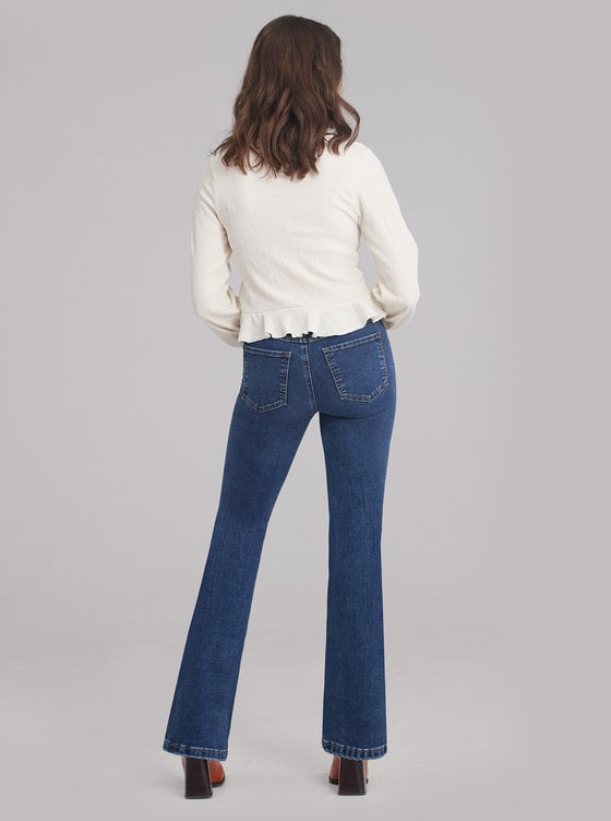 Chorus Flared Jeans With Star Foil Back Pockets in Blue