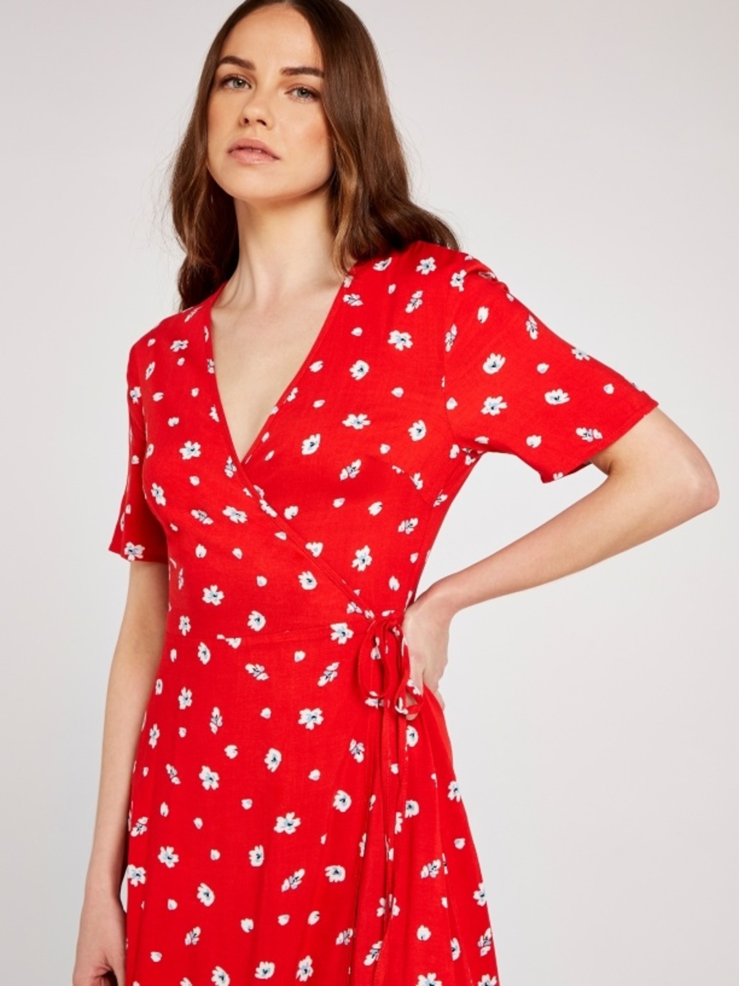 spot wrap midi dress