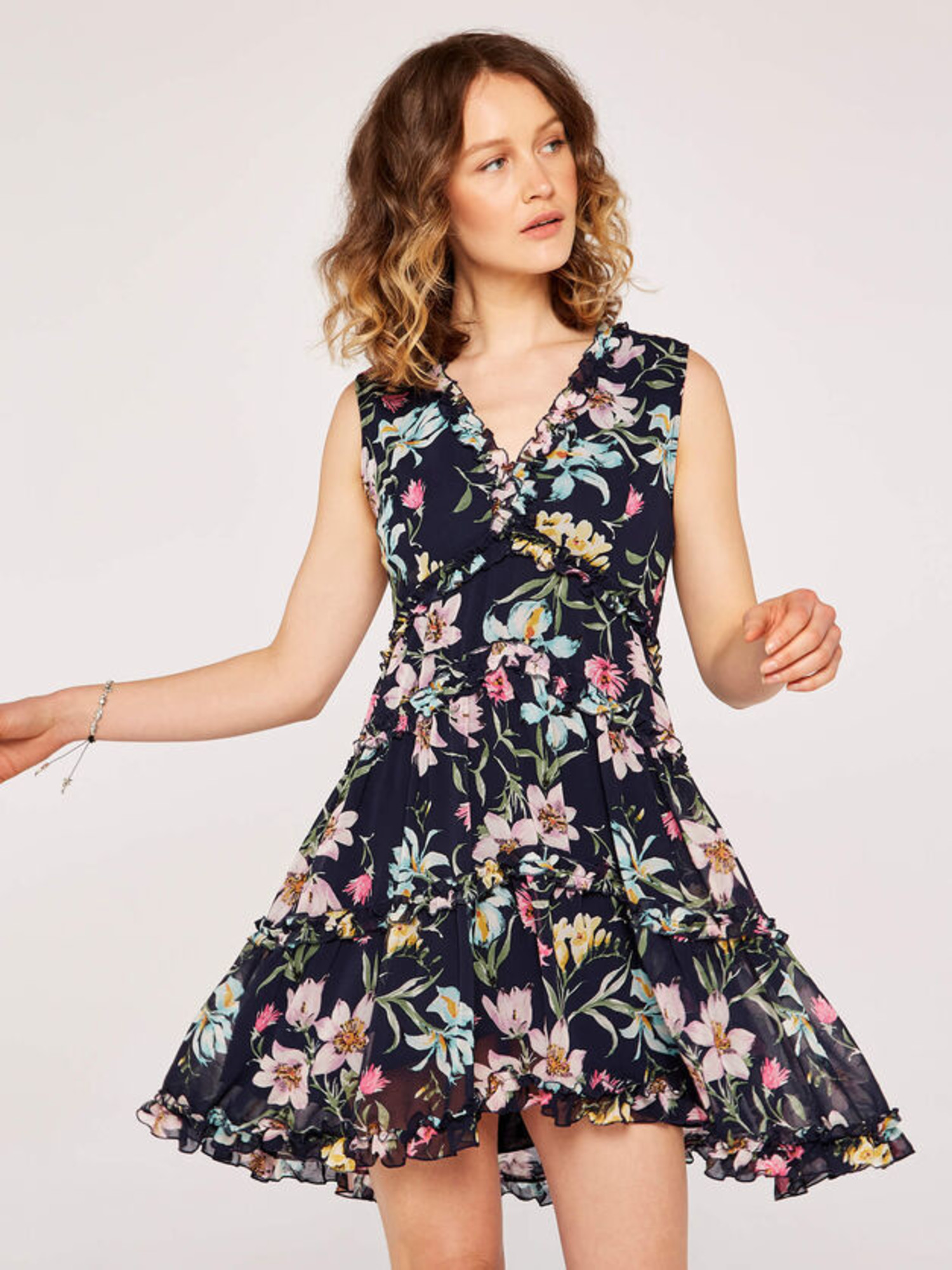 Floral Sleeveless Tiered Ruffle Dress - KHL CLOTHING COMPANY