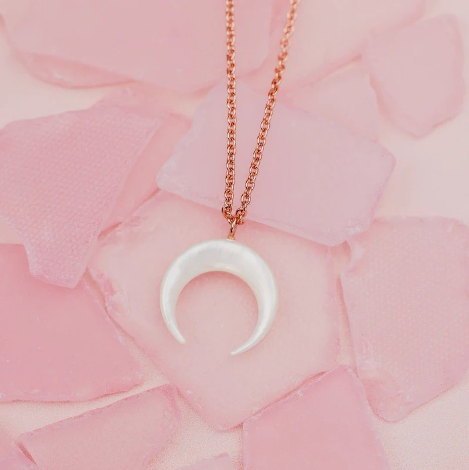 Pearl Crescent Moon Rose Gold Necklace - KHL CLOTHING COMPANY