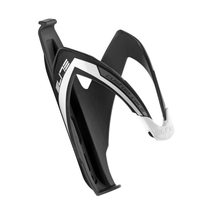 Elite Custom Race Fiber Reinforced Composite Bottle Cage Gloss Black w/ White Graphic