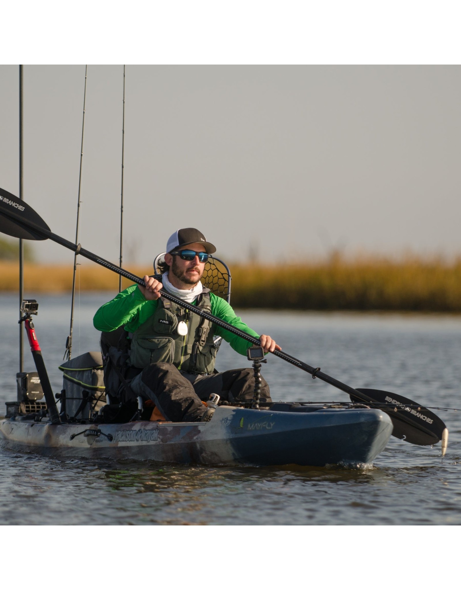 Bending Branches The best overall value in kayak fishing paddles, the Ace combines the weight savings of a carbon shaft with the most durable blades available.  Oversized carbon-reinforced nylon blades provide more power and efficiency for loaded down fishing kayaks 100%