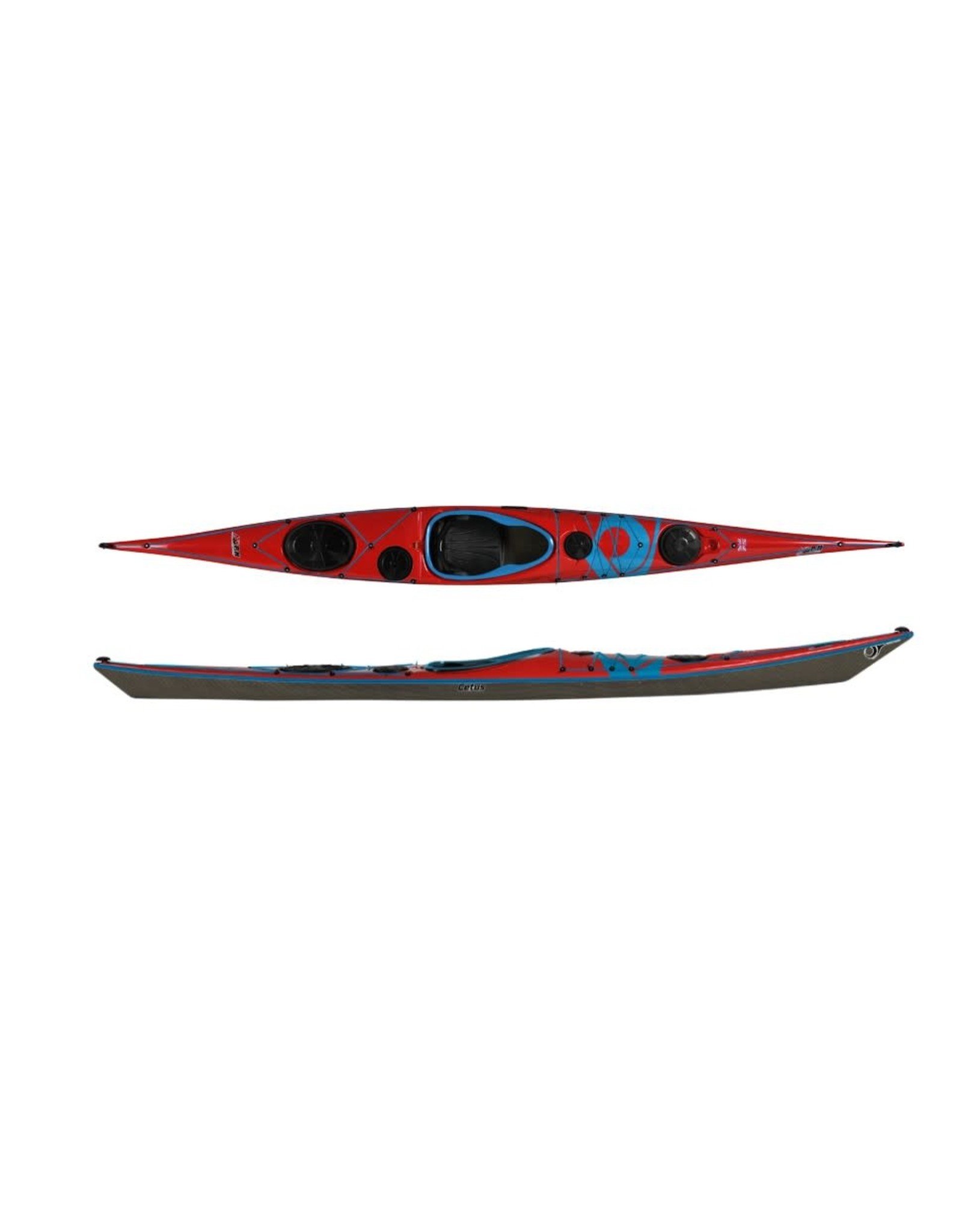 P&H Custom Sea Kayaks P&H kayak Cetus MV Lightweight Kevlar/Carbone Signal Red- Clear-Blue