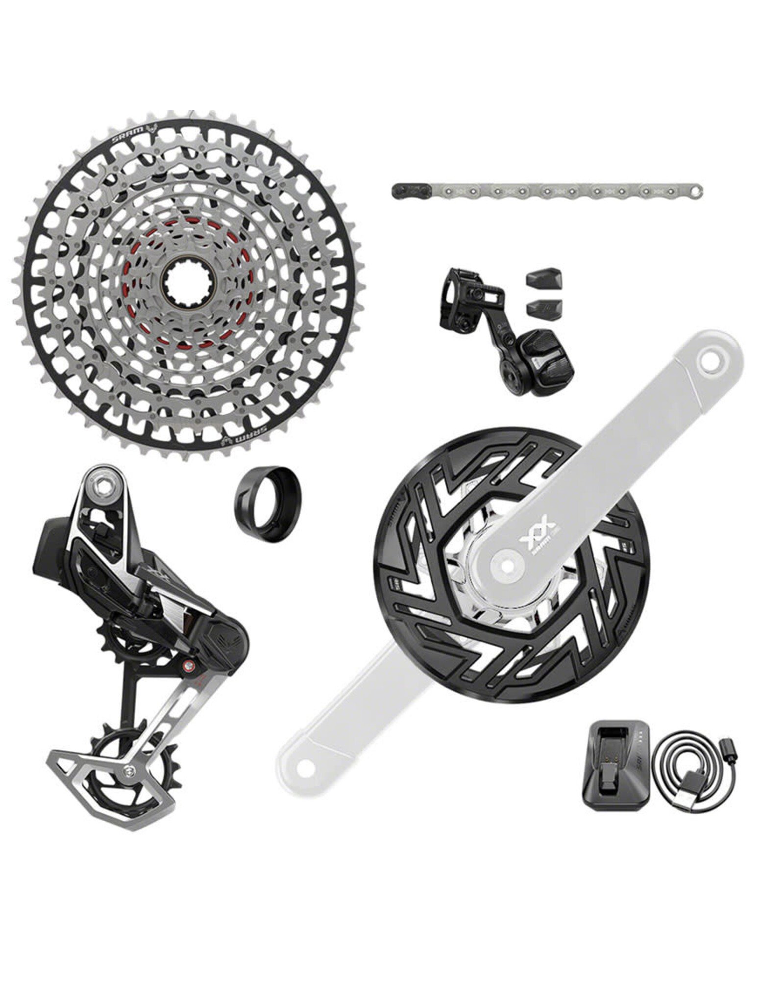 SRAM SRAM XX Eagle T-Type Ebike AXS Groupset - 104BCD 34T Chainring, Derailleur, Shifter, Chain, 10-52t Cassette, Clip-On Guard, Arms not included