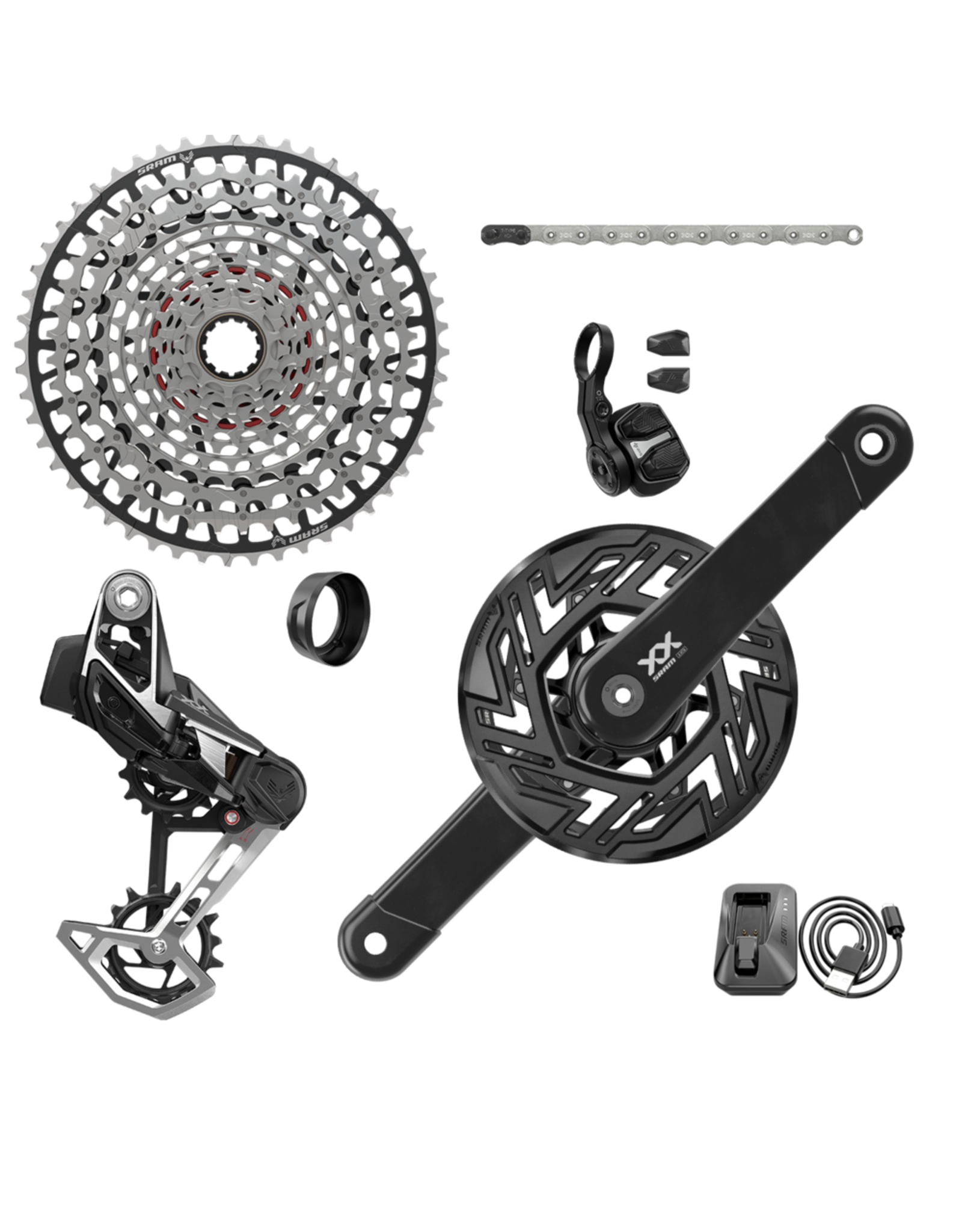 SRAM SRAM XX Eagle T-Type Ebike AXS Bosch Groupset - Derailleur, Shifter, 10-52t Cassette, Clip-On Guard