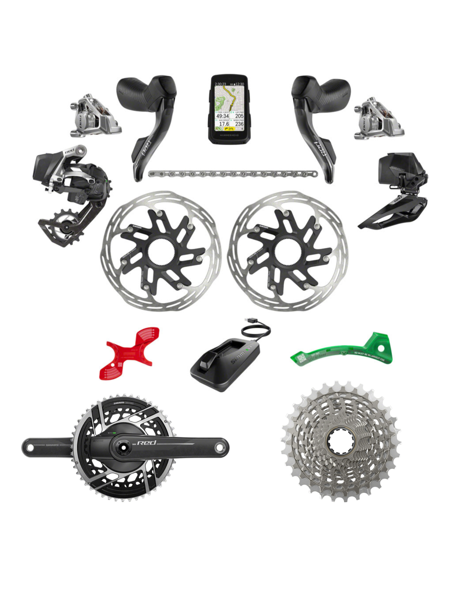 SRAM 2024 Limited Edition SRAM RED AXS Cooler Launch Kit - AXS 2x Groupset w Hammerhead Karoo; RED AXS Power Meter Crankset - 172.5mm, 2x 12-Speed, 48/35t; RED XG-1290 Cassette 10-30t, E1