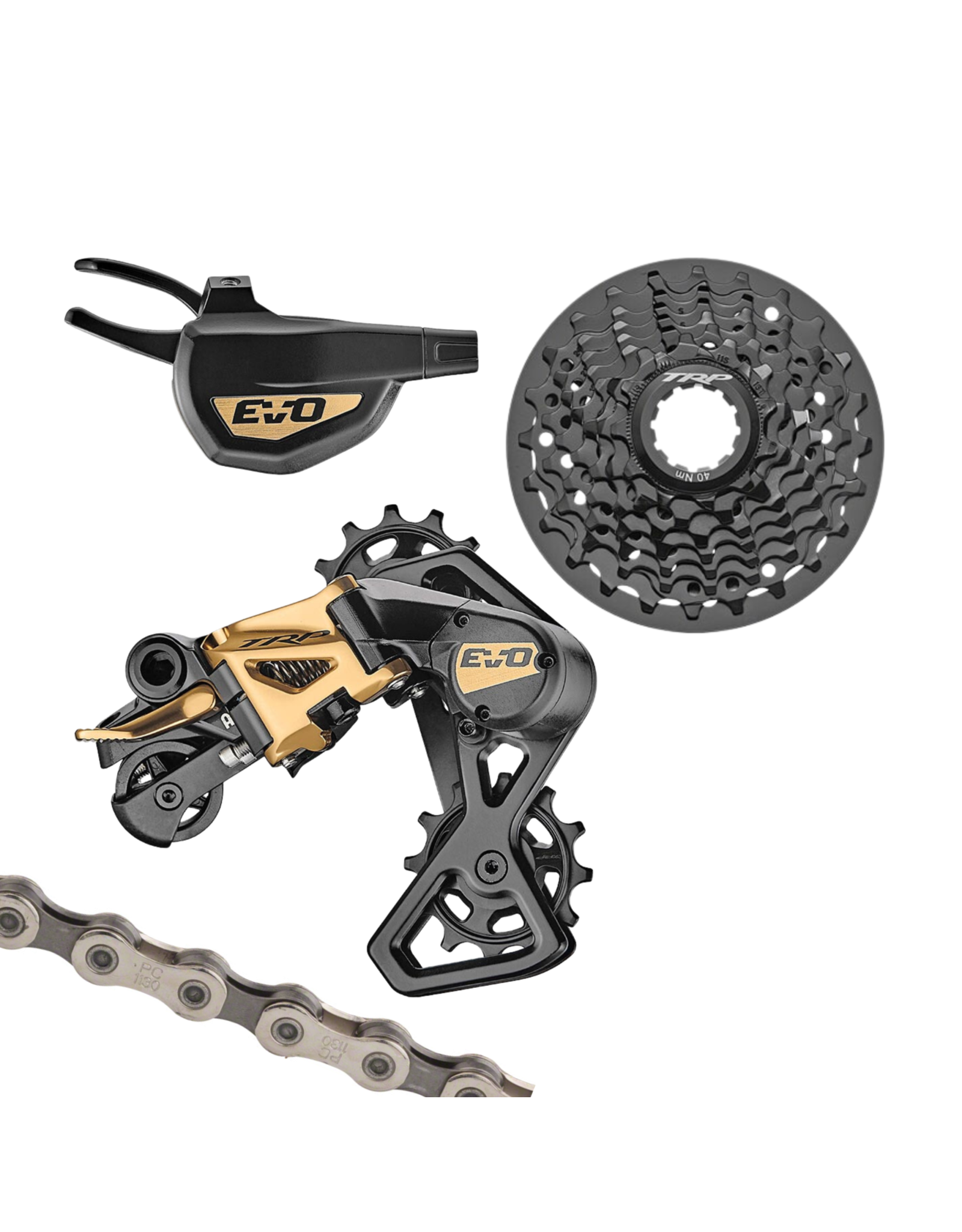 TRP TRP EVO 7 DH Drivetrain Kit, Gold, (Cassette, Derailleur, Shifter, & Chain)
