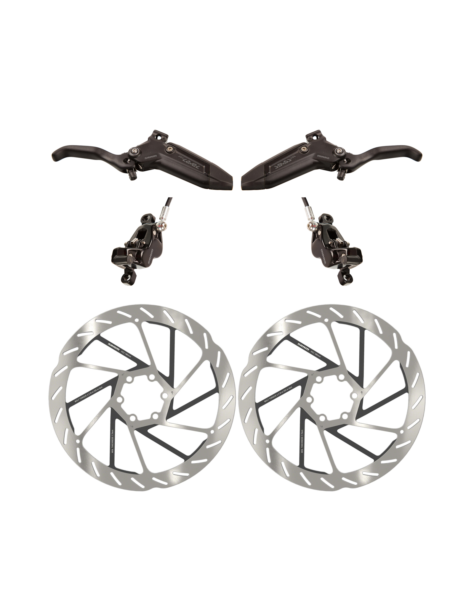 SRAM SRAM Level Silver Stealth 4 Piston Brake Set w/ 180mm HS2 6-Bolt Rotors