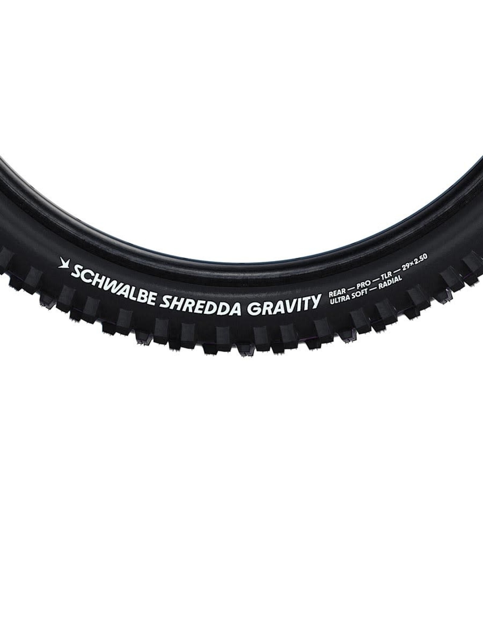 Schwalbe Schwalbe, Shredda Front, Mountain Tire, 29"x2.50, Folding, Tubeless Ready, Addix Ultra Soft, Gravity Pro - Radial, 67TPI, Black
