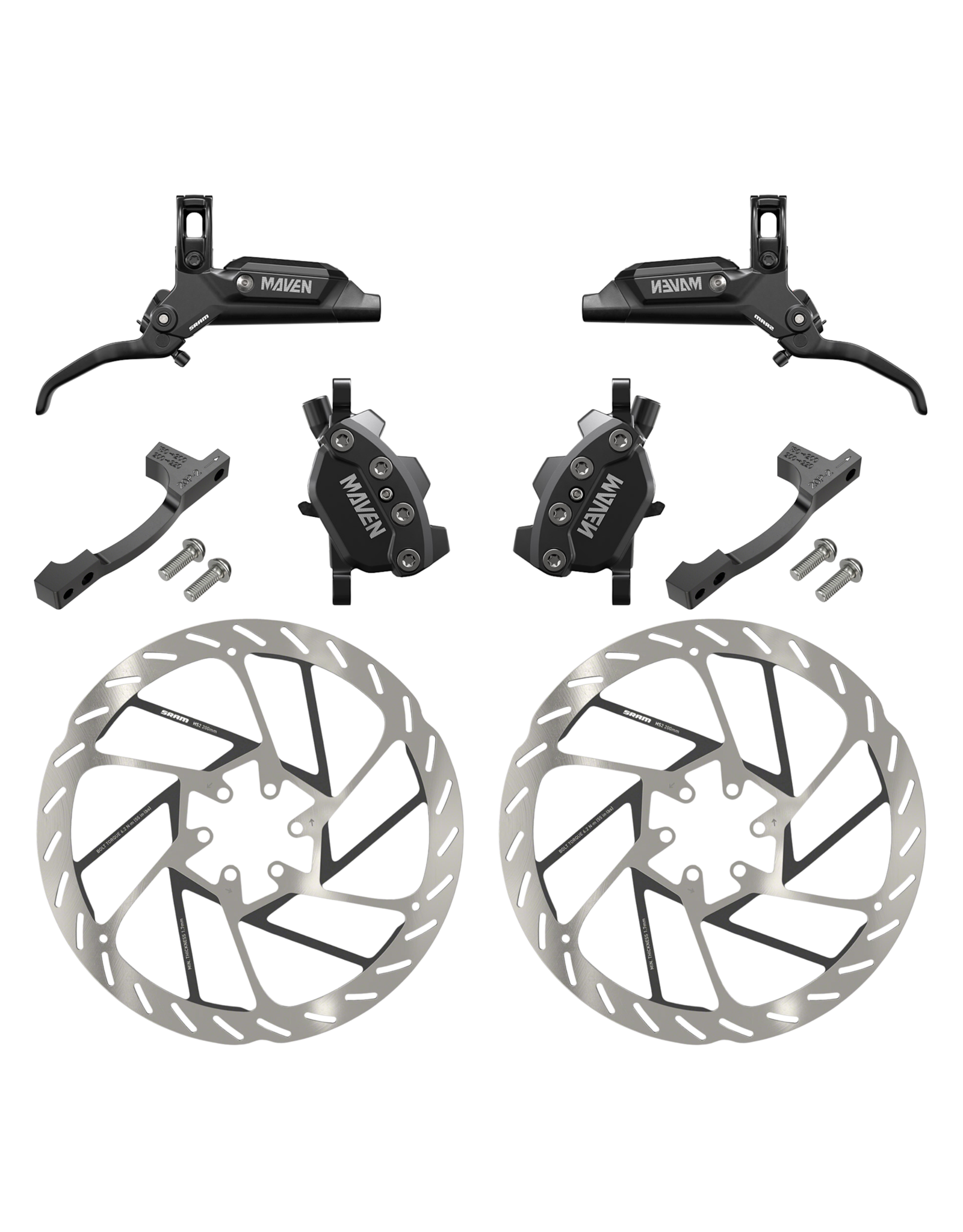 SRAM SRAM Maven Base Stealth Disc Brake Kit - Front & Rear, (2) 200mm 6-Bolt Rotors