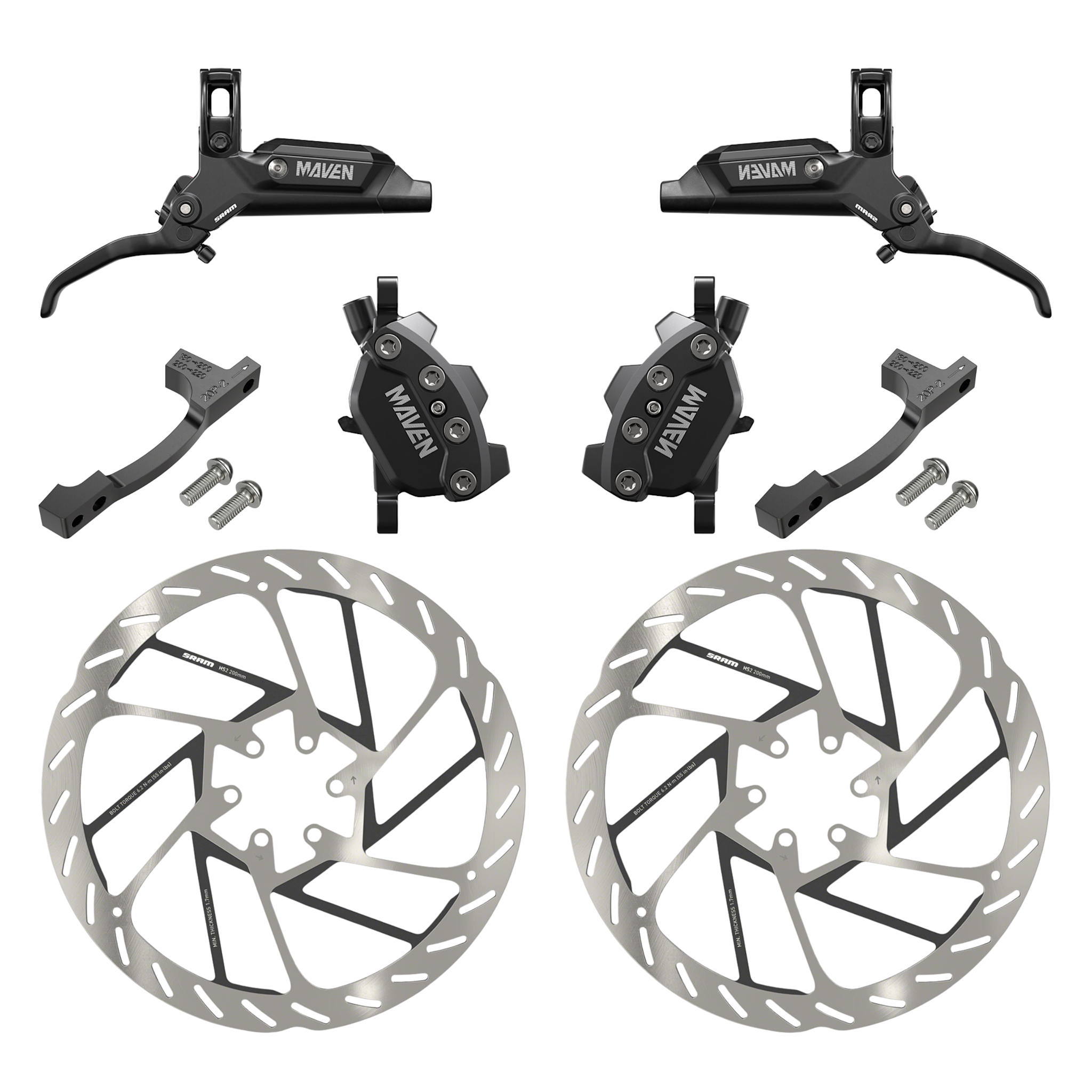SRAM Maven Base Stealth Disc Brake Kit - Front & Rear, (2) 200mm 6