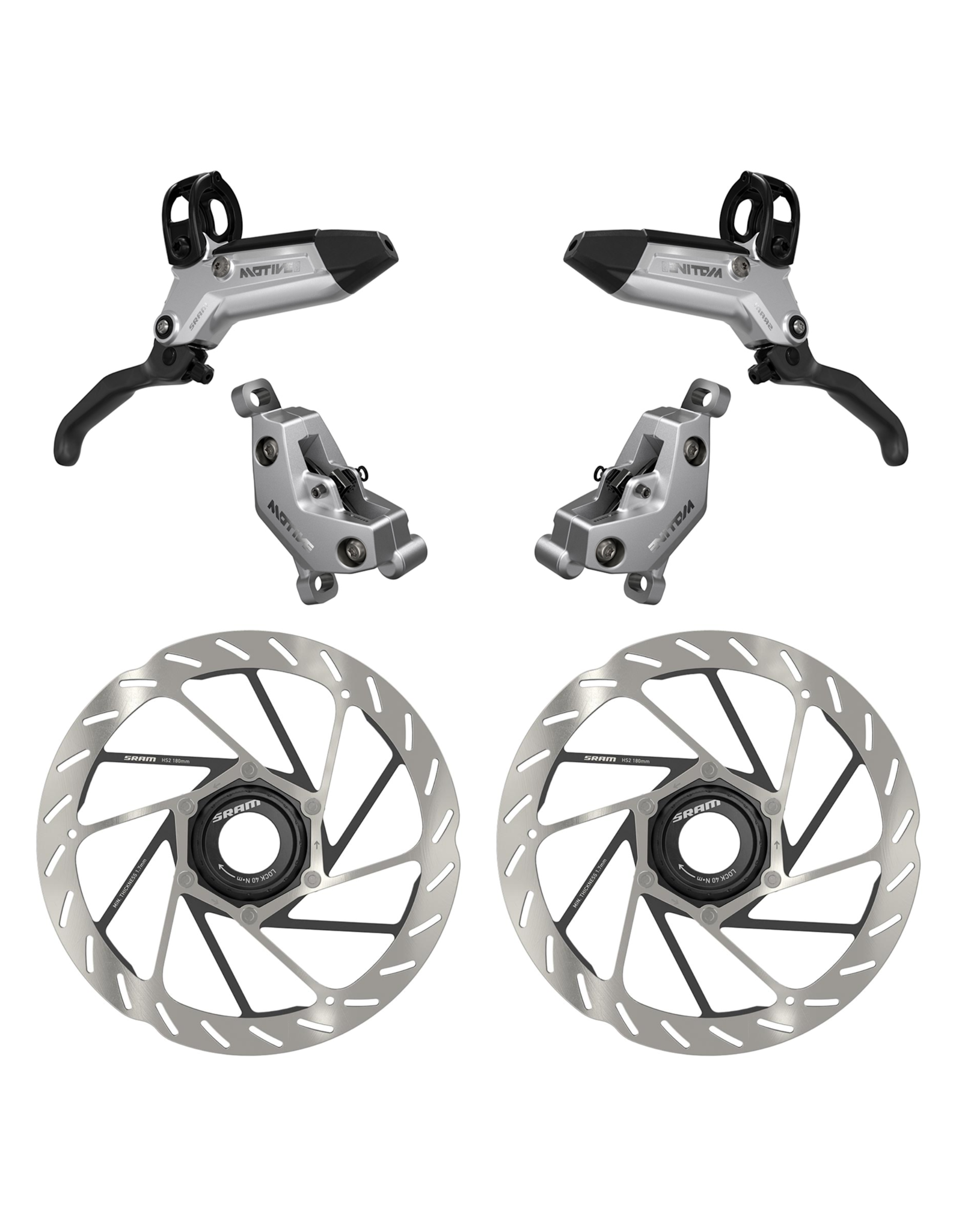 SRAM SRAM Motive Ultimate Brake Set - Front & Rear, Bearing Carbon Lever, Tool Free Reach, Bleeding Edge, includes MMX Clamps and (2) 180mm Centerlock Rotors, A1
