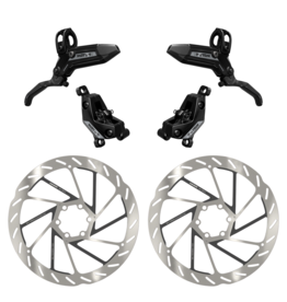 SRAM SRAM Motive Silver Brake Set - Front & Rear, Bearing Lever, Tool Free Reach, Bleeding Edge, includes MMX Clamps and (2) 180mm 6-Bolt Rotors, A1