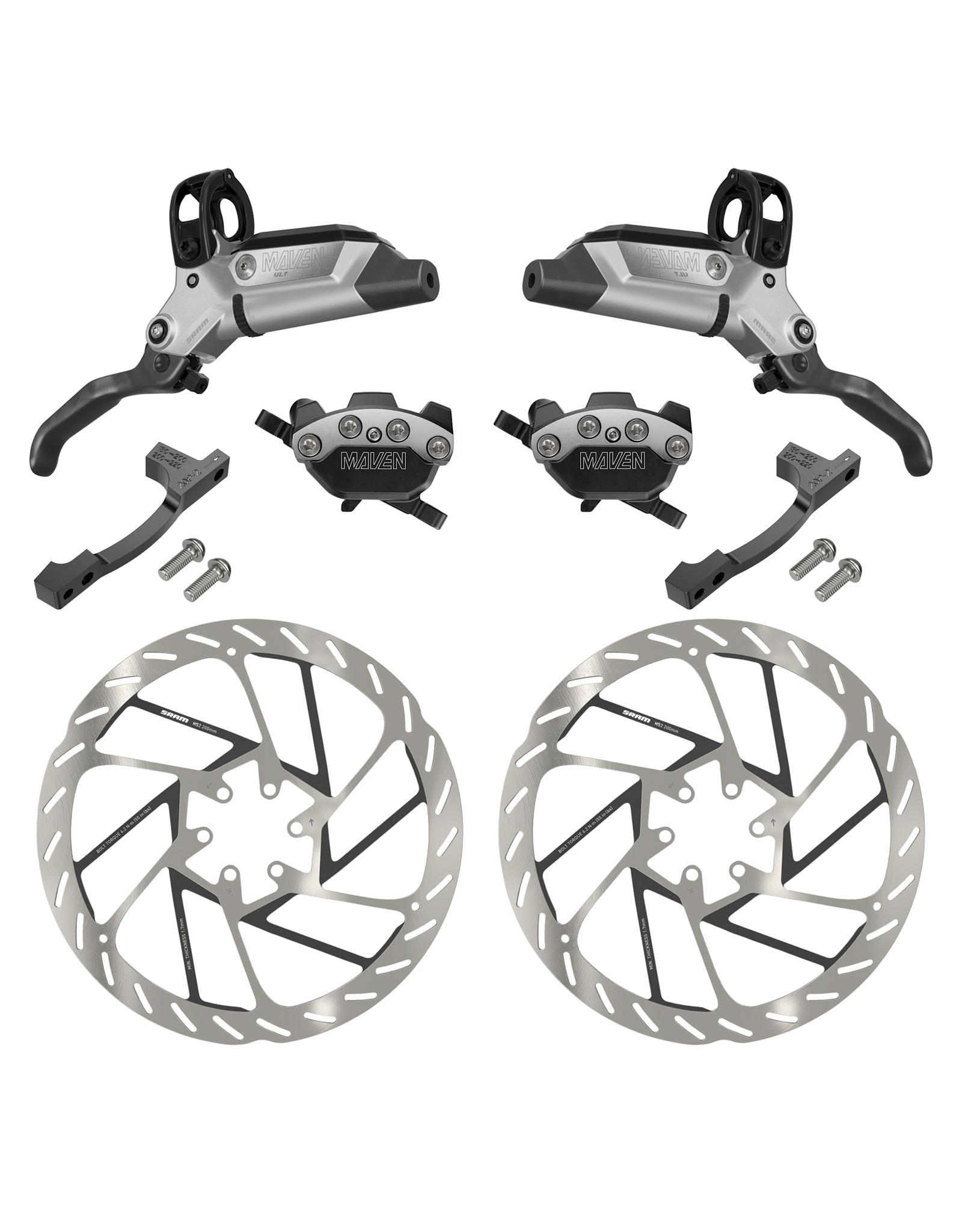 SRAM SRAM Maven Ultimate Disc Brake Kit, B1 -  Front & Rear (includes 2 Pre-Bleed Hoses, 2 200mm Rotors, 2 MMX Clamps, 2 20P-2 Adapters) B1