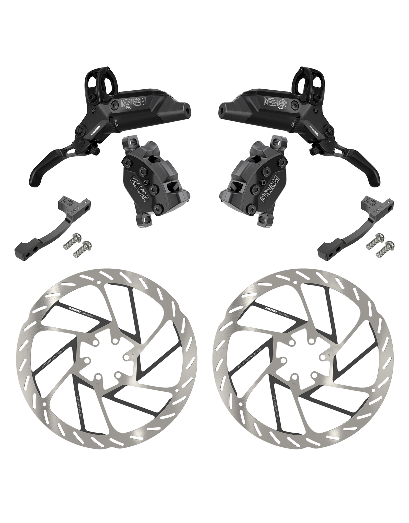 SRAM SRAM Maven Silver Disc Brake Kit, B1 -  Front & Rear (includes 2 Pre-Bleed Hoses, 2 200mm Rotors, 2 MMX Clamps, 2 20P-2 Adapters) B1