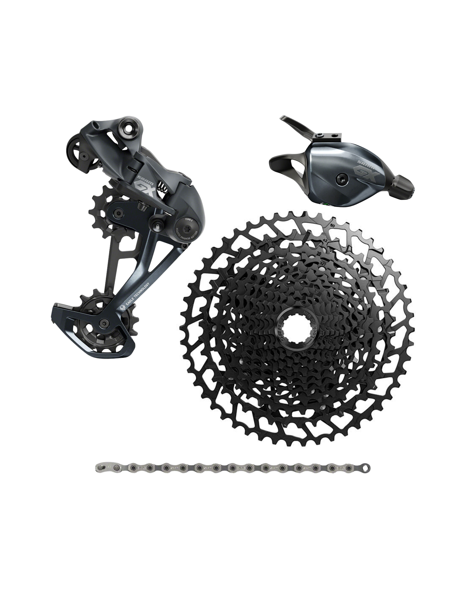 SRAM SRAM GX Eagle Drivetrain Kit, HG, NX 50t Cassette, (Includes Derailleur, Shifter, Chain, & Cassette)