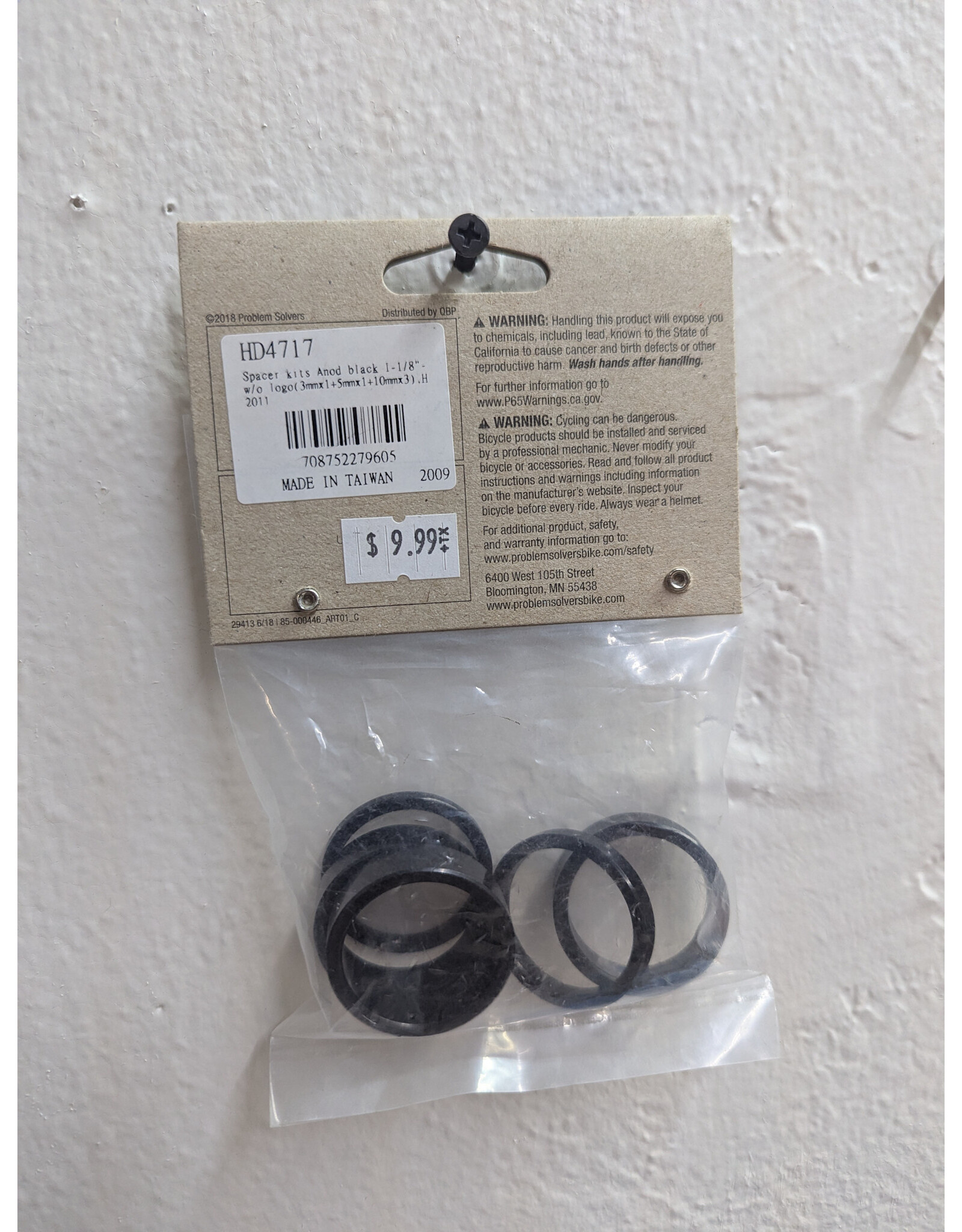 Problem Solvers Problem Solvers Headset Stack Spacer - 28.6, 3mm (1), 5mm (1), 10mm (3), Aluminum, Black, Assorted 5 Piece Kit