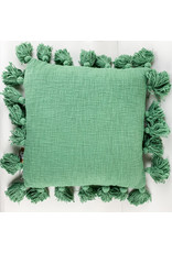 Creative Co-Op Green Tassels Pillow