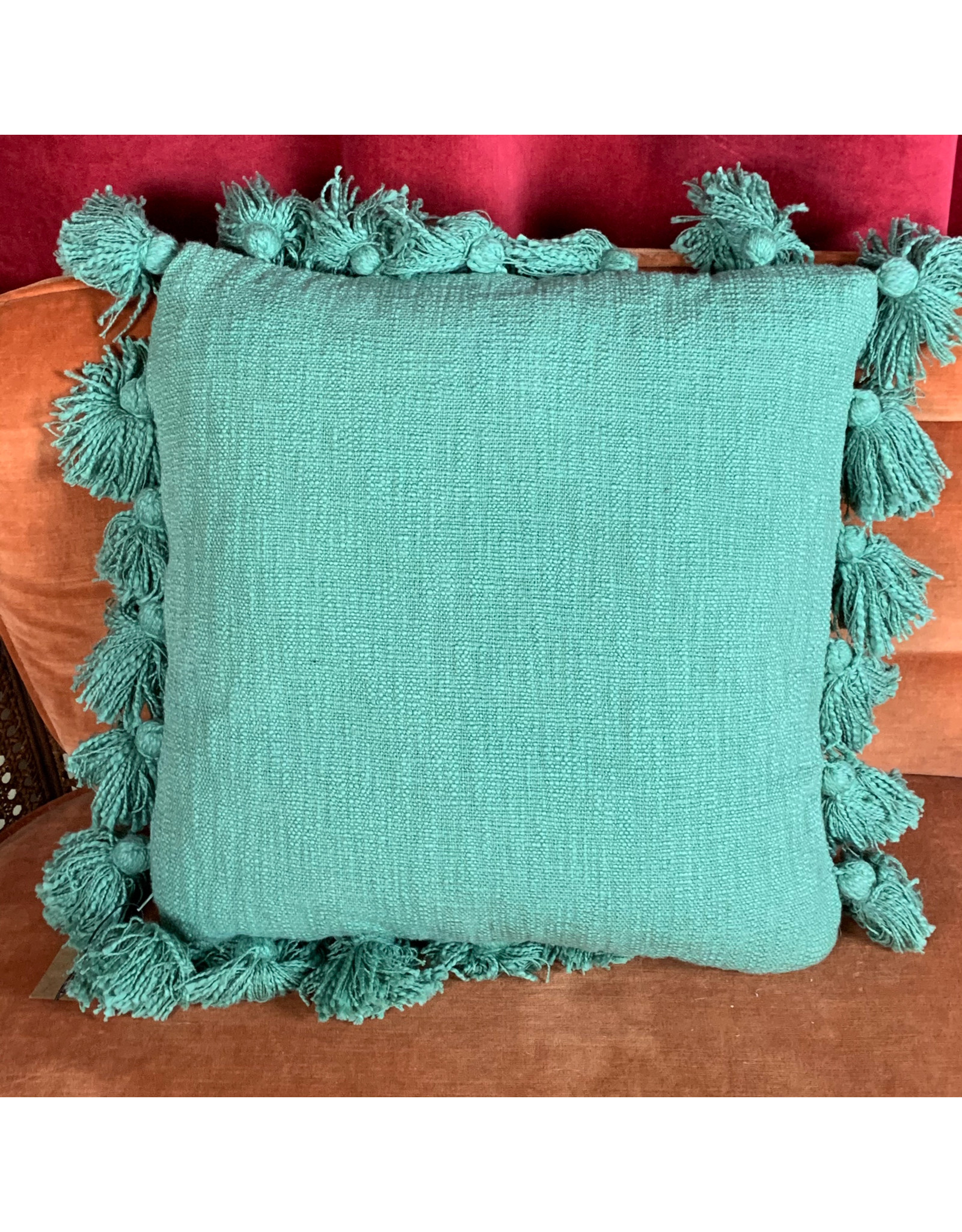 Creative Co-Op Green Tassels Pillow