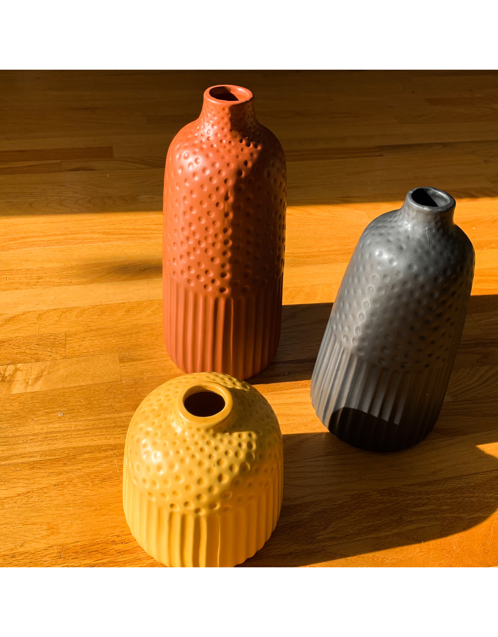 Creative Co-Op Embossed Stoneware Vase Yellow